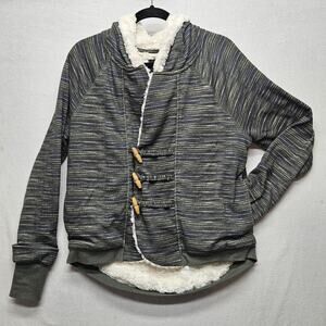 Hurley Jacket Womens Medium Blue Striped Sherpa Lined Hooded Toggle Cozy Warm